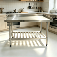 Table de travail en acier inoxydable pour restaurant avec étagère inférieure à lattes et pare-éclaboussures sur 3 côtés