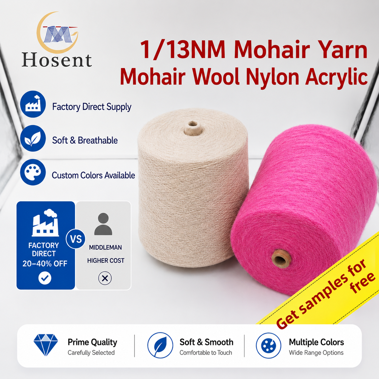 In Stock 1/13-ply Ring Spun Dyed Wool-mohair Blended Yarn For Fall/winter Sweaters And Knitting Factory-Direct Availability