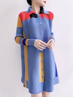 Robe plissée décontractée pour femme à manches longues, col rabattu, imprimé numérique, extensible, grande taille, collection automne