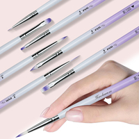 Fournitures pour ongles : Ensemble de 7 pinceaux à ongles en acrylique (Liner, Flat, Filbert) avec manche en acrylique dégradé violet et blanc, pour salon de manucure