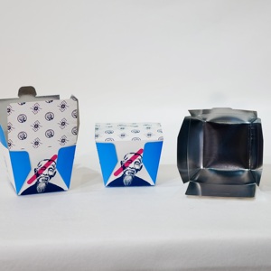 Contenedor de comida para llevar de papel plateado plegable con extremos doblados, directo de fábrica profesional, para entrega de fideos y arroz frito - Product Image 1