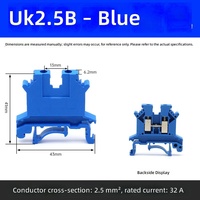 Bloc de bornes sur rail DIN UK2.5B en laiton à vis, connecteur de câble 2,5 mm² 32A, gris, bleu, rouge, barrette de connexion électrique traversante