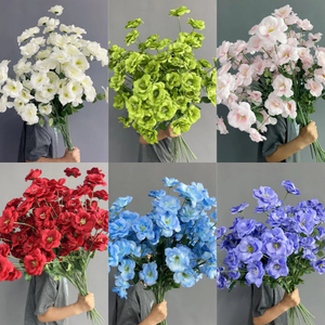 Nuova Composizione Floreale per Matrimoni, Campanula in Seta a 5 Teste, Fiore Artificiale Lisicodon Grandiflorum - Product Image 3
