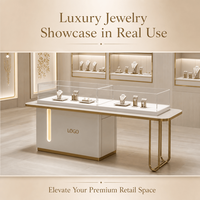 Vitrine à bijoux rectangulaire personnalisée en verre et bois massif avec éclairage LED, meuble de présentation de luxe pour la vente au détail