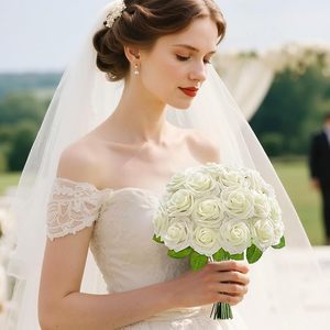 Fleurs artificielles Lifewit, 25 pièces, roses en mousse ivoire, aspect réaliste, tiges rustiques, romantiques, européennes, fausses roses, bouquets <span class=keywords><strong>de</strong></span> <span class=keywords><strong>mariage</strong></span> DIY - Product Image 2