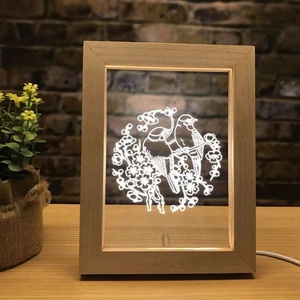 3D Visual LED lampada da tavolo in legno lampada da notte in acrilico foto cornice per san valentino camera da letto soggiorno trasporto di goccia - Product Image 3