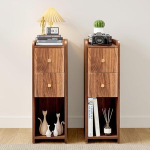 Set of 2 Narrow Wooden Nightstands, Slim 2-Drawer <strong>Bedside</strong> <strong>Tables</strong>, Mid Century Modern <strong>Skinny</strong> Side <strong>Tables</strong> for Bedroom Living Room - Product Image 6