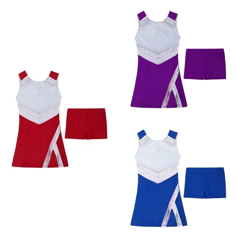 Детское Спортивное платье без рукавов, с круглым вырезом и блестками, комплект из 2 предметов с шортами, танцевальный костюм для девочек
