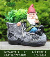Statue de gnome amusant sur une chaussure, support pour plantes succulentes, décoration de jardin en résine, artisanat écologique résistant aux intempéries pour pot de fleurs