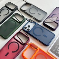 Étui de téléphone portable avec protection d'objectif et support pliable pour iPhone 17 Pro Max 16 15 Plus 14 13 12, avec support magnétique