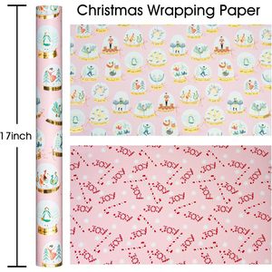 <b>Pink</b> Christmas Wrapping Paper Roll 17 In X 32.8 Ft Recyclable Gift <b>Wrap</b> For Holiday Crafting - Product Image 4