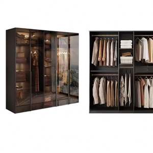 Armoire de rangement en bois massif pour chambre à coucher moderne, design simple, combinaison de quatre à six portes pour petits appartements, style panneau - Product Image 2