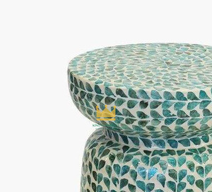 Taburete Moderno Blanco Pulido Ajustable con Incrustaciones Florales de Hueso, Mesa de Centro Decorativa para Sala de Estar y Dormitorio, Muebles de Vietnam - Product Image 2
