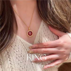 Collier pendentif fleur en rubis plaqué or en argent sterling S925 de King Silver Jewelry pour femme, bijou tendance, cadeau - Product Image 4