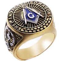 Bague Chevalière Homme en Acier Inoxydable Plaqué Or 18K – Bague Franc-Maçon Massif et Robuste avec Symbole de l'Œil Qui Tout Voit pour Hommes