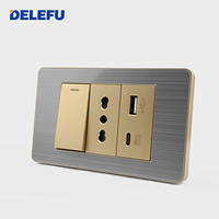 Prise murale DELEFU de type italien, en acier inoxydable, avec bordure dorée, série panneau gris, prise USB de type C pour ordinateur