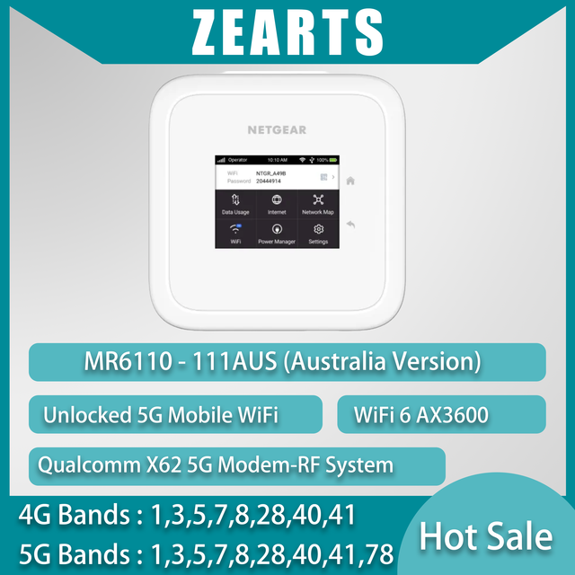 NETGEAR M6 MR6110-111AUS 5G Mobile WiFi Wireless Hotspot with SIM Card Slot Dual-Band 4G LTE Support for Multiple Devices