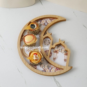 Plateau de service flexible en bois avec nacre pour l'Aïd el-Fitr |   Assiette décorative bohème artisanale pour boissons et fruits secs - Product Image 5