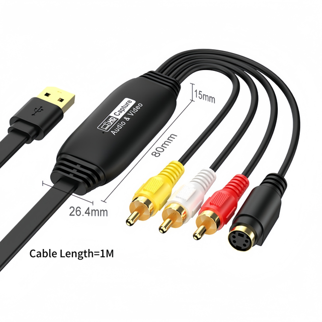 Gold-plated Interface AV to USB 1080P Video Capture Card, USB 2.0 RCA Capture Card with 1m Cable