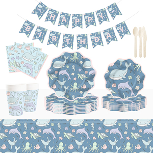 DAMAI - Decoración para Fiestas Infantiles con Temática del Mar, Suministros con Diseño de Pulpo, Tortuga y Delfín, Juego de Vajilla Desechable para Fiestas, Platos y Servilletas de Papel - Product Image 1