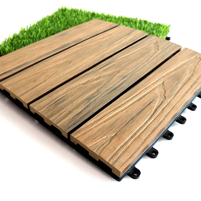 Cheap price Customized reddish brown hollow floor tiles 300 x 300mm outdoor engineered flooring bamboo wood interlock deck tile
