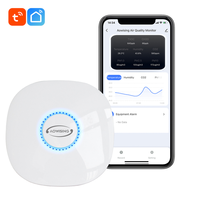 7 in 1 Air Quality TVOC CO2 PM2.5 Temperature Humidity Monitor Indoor IOT Devices WIFI