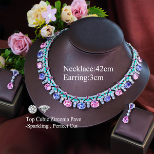 Set Perhiasan Oval Pink dan Ungu yang Anggun dengan Zirkonia Kubik Bentuk Oval dan Enamel Hijau untuk Wanita, Perhiasan Pesta Malam, Hadiah Perhiasan - Product Image 3