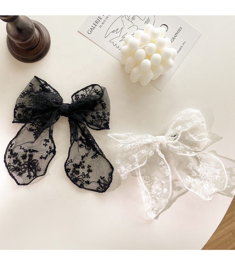 Женская кружевная заколка для волос YDM, черная, белая заколка для волос с бантом для отпуска, элегантная заколка для хвоста с сетчатым бантом