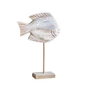 ชุดรูปปั้นปลาไม้แกะสลักด้วยมือ 2 ชิ้น สไตล์เมดิเตอร์เรเนียน สำหรับตกแต่งโต๊ะทำงานที่บ้านหรือสำนักงาน - Product Image 4