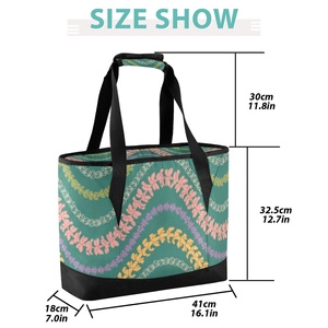 Sac isotherme de courses et de pique-nique à fermeture éclair, imprimé personnalisé motif fleurs de lei hawaïennes, avec bandoulières, capacité 36 canettes - Product Image 3