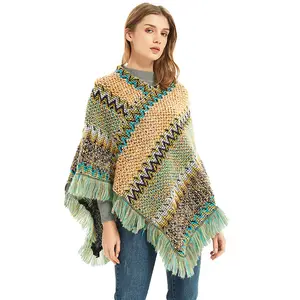 New Vintage Travel Pullover Shawl knitting Crochet colorful china factory winter fashion poncho sweater for ladies