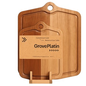 Wooden cutting board, double-sided kitchen cutting board with storage <b>rack</b>, cooked food tray, restaurant serving <b>plate</b>, steak - Product Image 1