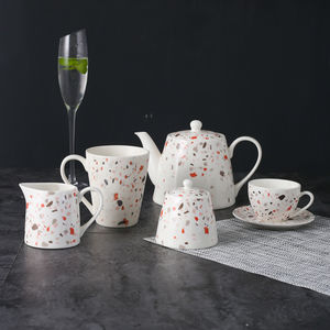 Style moderneTerazzo <span class=keywords><strong>Passion</strong></span> Imprimé Logo personnalisé Tasse à café et soucoupe en céramique de chine osseuse Service à café thé expresso latte en porcelaine - Product Image 2