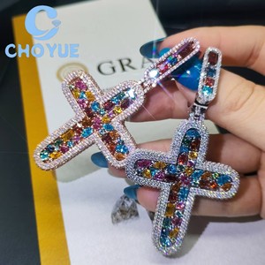 Top Quality 925 Sterling <b>Silver</b> Colorful Moissanite Cross Pendant t Hip Hop <b>Charm</b> for Men Women Pass Diamond Tester with GRA - Product Image 4