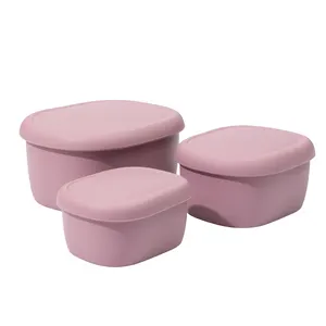 Fubon yeni tasarım mikrodalga kullanımlık Macaron çok renkli çocuklar yemek kutusu dayanıklı ve sızdırmaz silikon Bento kapaklı kutu