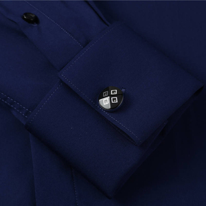<span class=keywords><strong>Camisa</strong></span> de lujo <span class=keywords><strong>azul</strong></span> <span class=keywords><strong>marino</strong></span> <span class=keywords><strong>para</strong></span> hombre con puños franceses ropa formal de bambú <span class=keywords><strong>para</strong></span> hombre - Product Image 4