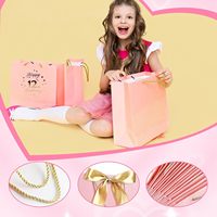 Bolsa de Regalo Rosa para Fiesta de Quinceañera, Diseño de Corona y Estrellas con Superficie Dorada, Asas de Cuerda, Cinta, Recuerdos para Niñas