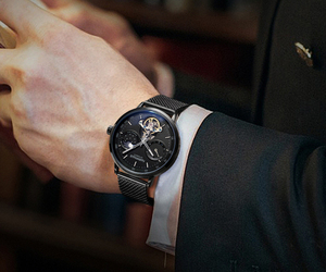 Đồng hồ Retro dành cho nam, máy cơ tự động lên dây cót, khắc họa tiết, tourbillon, lịch tuần trăng, kim giây độc lập, mặt lộ máy, tự động, mặt số lớn - Product Image 4