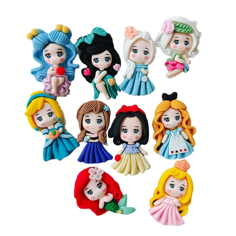 New Arrival Diy Flat Back Resin Cartoon Cabochons Charms Cute Mermaid Princess Clay Doll For Kids Hair Bow