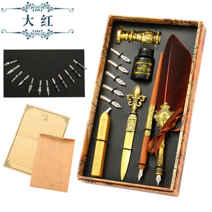 Nouveauté Stylo de calligraphie rétro Stylo plume vintage en plume Boîte cadeau avec sceau de cire pour étudiant Utilisation au bureau - Product Image 6