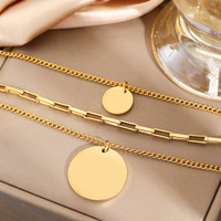 Collier pendentif rond en bambou à trois couches, en acier inoxydable électroplaqué, style sportif, transfrontalier Europe-Amérique