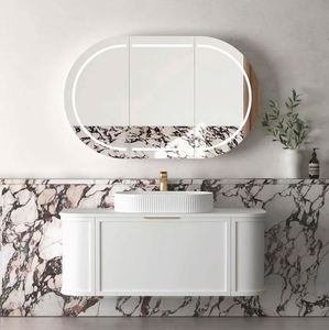 Meubles de salle de bain modernes en bois blanc mat, meubles de salle de bain haut de gamme à fixation murale avec lavabo - Product Image 3