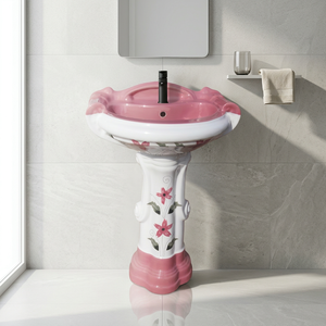 Lavabo de baño de pedestal independiente transparente de piedra de resina Artificial de diseño moderno de lujo - Product Image 3