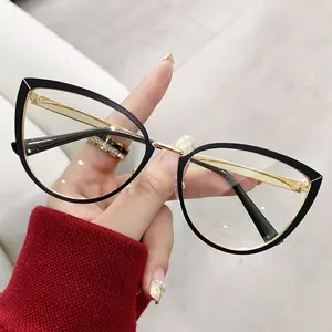 Nuevo Marco de anteojos de ojo de gato de Metal a la moda, anteojos de luz plana lisos y modernos