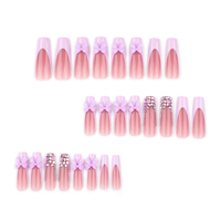 24 pièces 4304 Faux ongles à presser en acrylique PMMA, forme cercueil longue, style français, art romantique, couleur bonbon