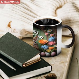 Magic Heat Activated <b>Mug</b> 11oz Ceramic Frosted Black <b>Easter</b> Bunny Flower Design - Product Image 3