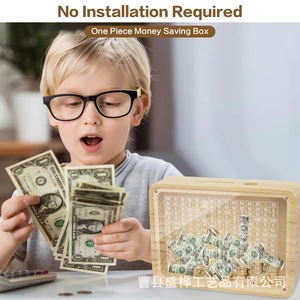 Wooden Money <b>Box</b> With Transparent Front <b>Large</b> Capacity Coin Bank For Home Use Kids Saving <b>Gift</b> - Product Image 3