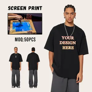Custom Screen Printed Boxy Fit Tees T-Shirt for Men High Quality Silk Screen Printing Tshirt Custom Oversized 250gsm T Shirts
