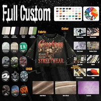 Camiseta Personalizada con Efecto Desgastado, Camiseta Vintage Lavada al Ácido, Camiseta de Algodón con Estampado Gráfico, Camiseta con Pedrería, Corte Holgado para Hombre