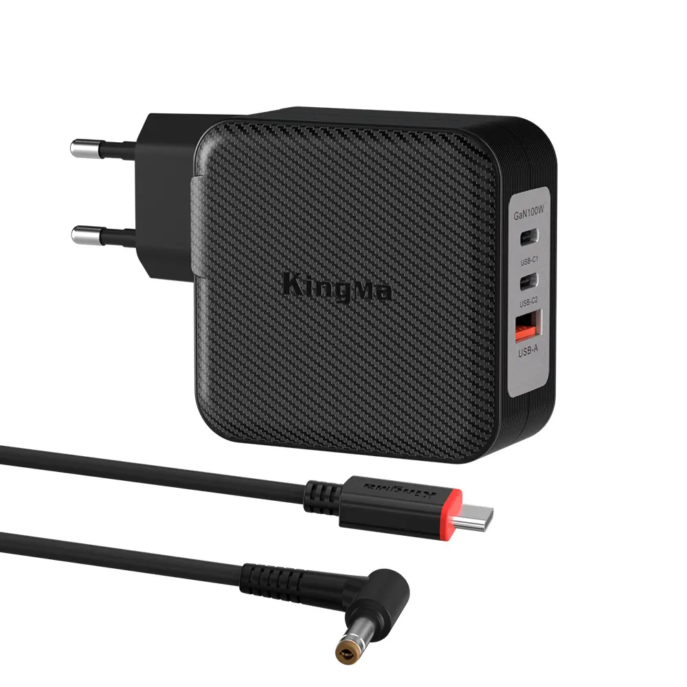 Kingma 100W เครื่องชาร์จโทรศัพท์ติดผนัง USB-C PD และ Asus แล็ปท็อปหัวกลมเชื่อมต่อกับสายชาร์จ USB-C